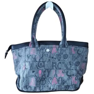 Roxy Grey Cotton Canvas Purse‎ With Logo Subway Art Small Size